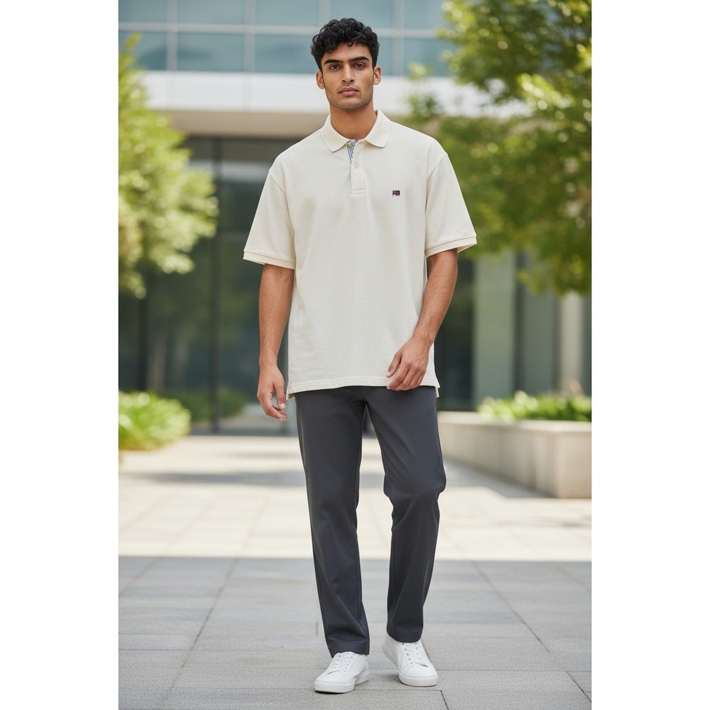 Bugle Boy Classics Mens Cream Cotton Pique Short Sleeve Polo Shirt Large NWT